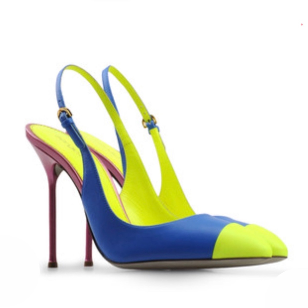 Sergio Rossi Blue Leather Heels Sandals Slingback size 37